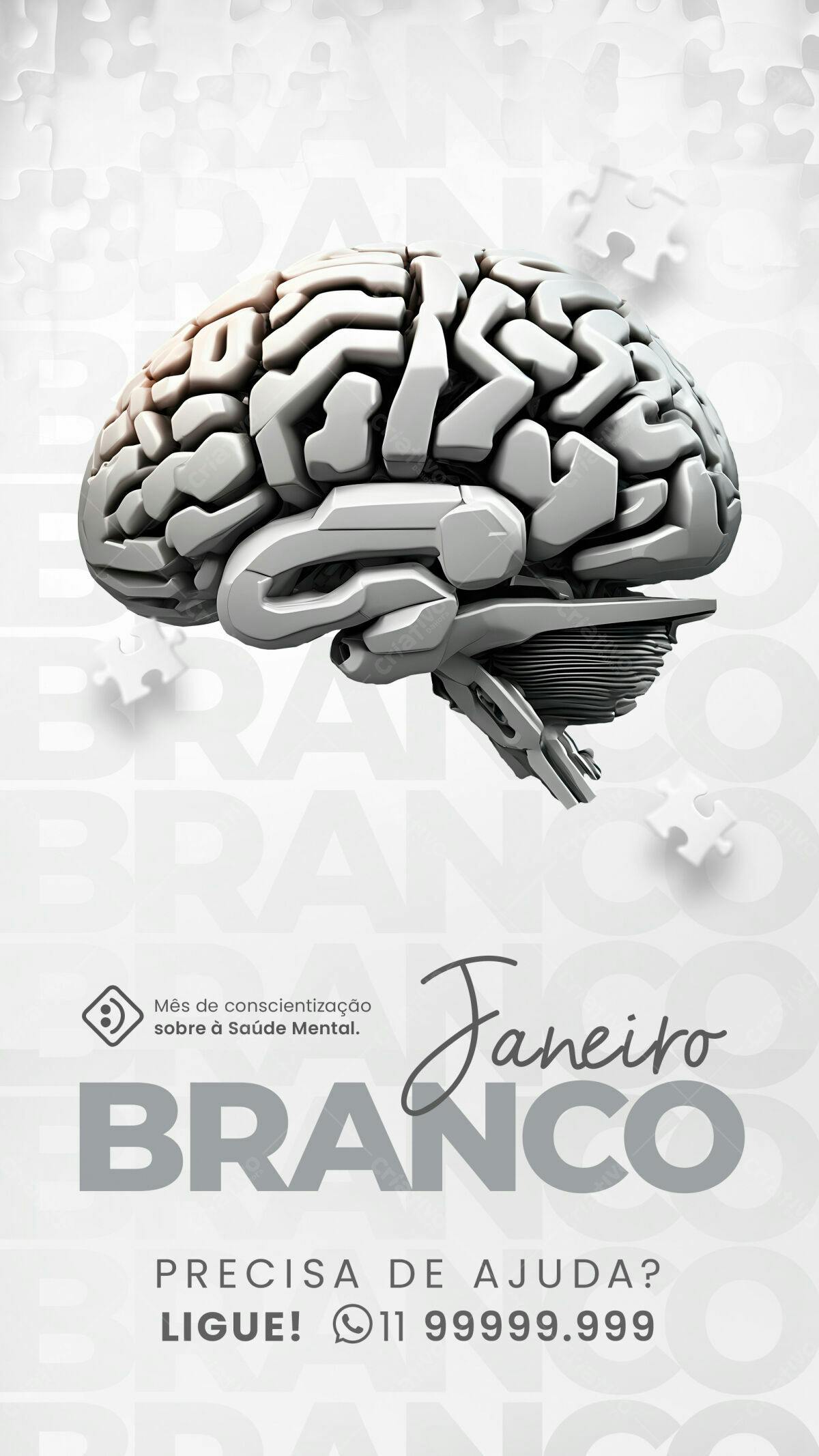 Flyer Janeiro Branco Saúde Mental PSD Editável