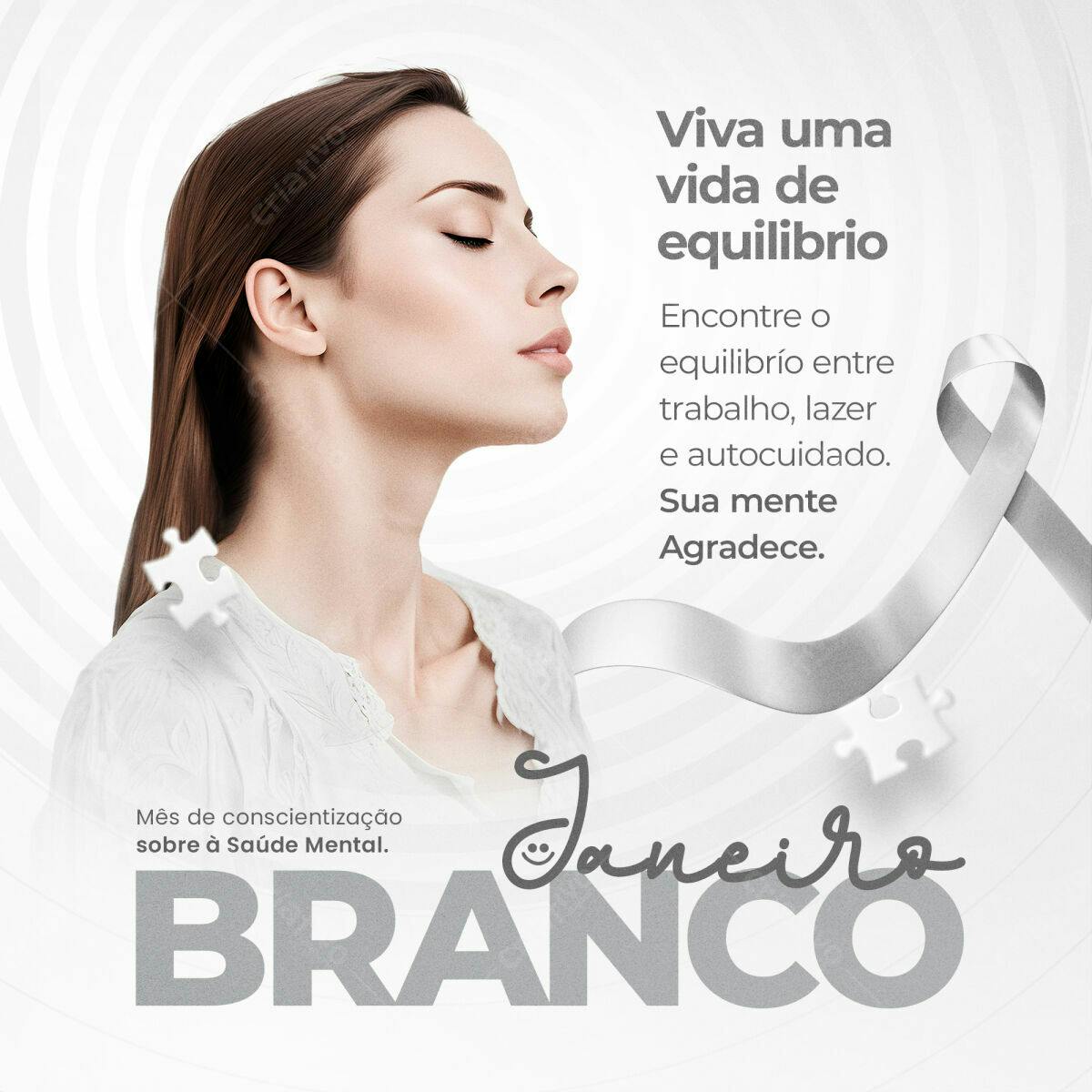 Flyer Janeiro Branco Saúde Mental PSD Editável
