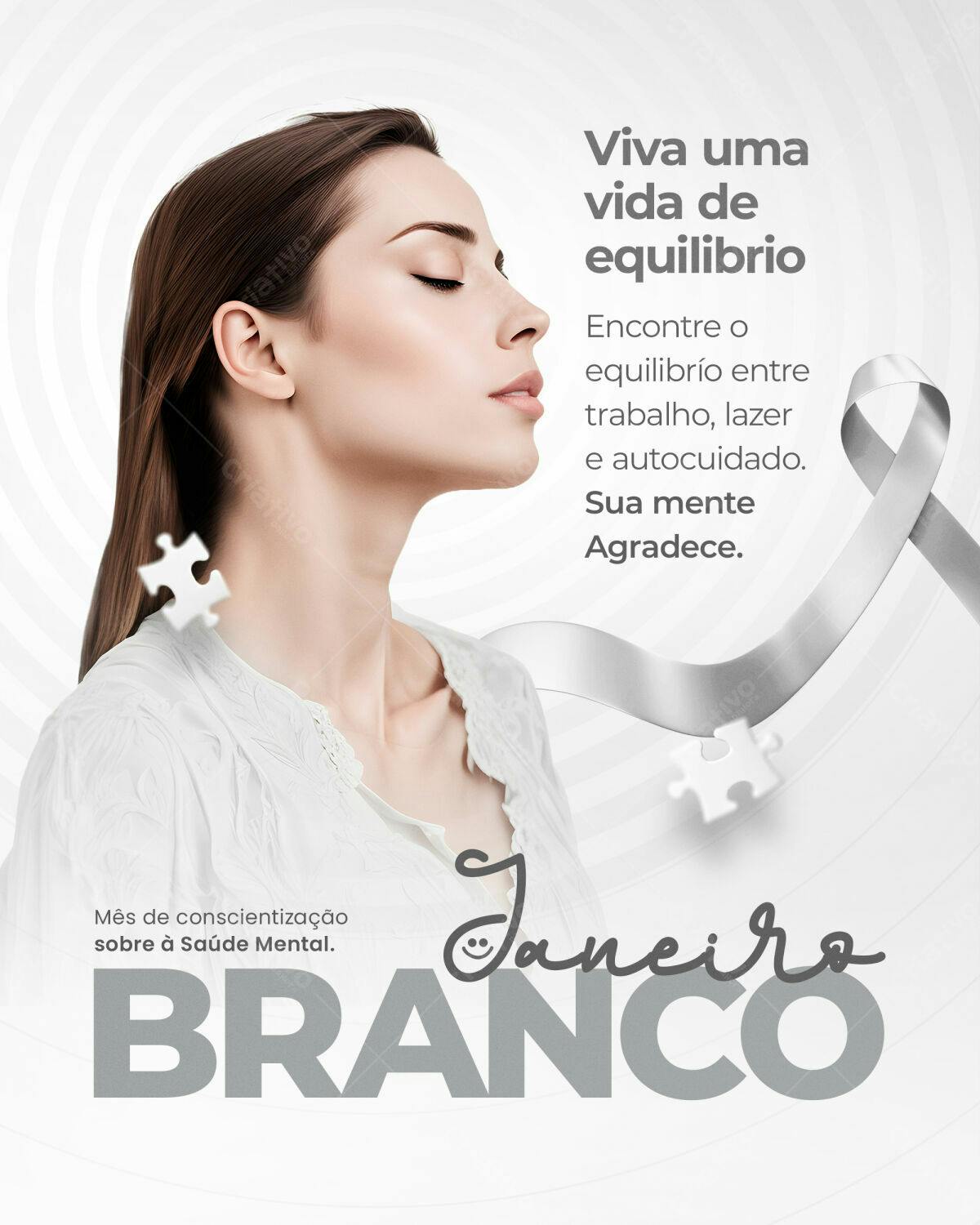 Flyer Janeiro Branco Saúde Mental PSD Editável