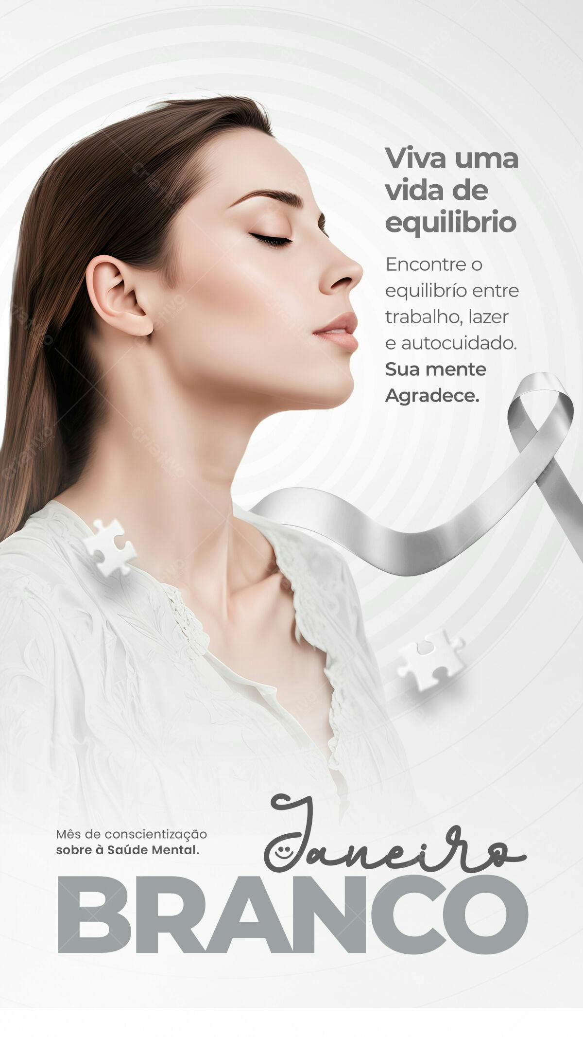 Flyer Janeiro Branco Saúde Mental PSD Editável