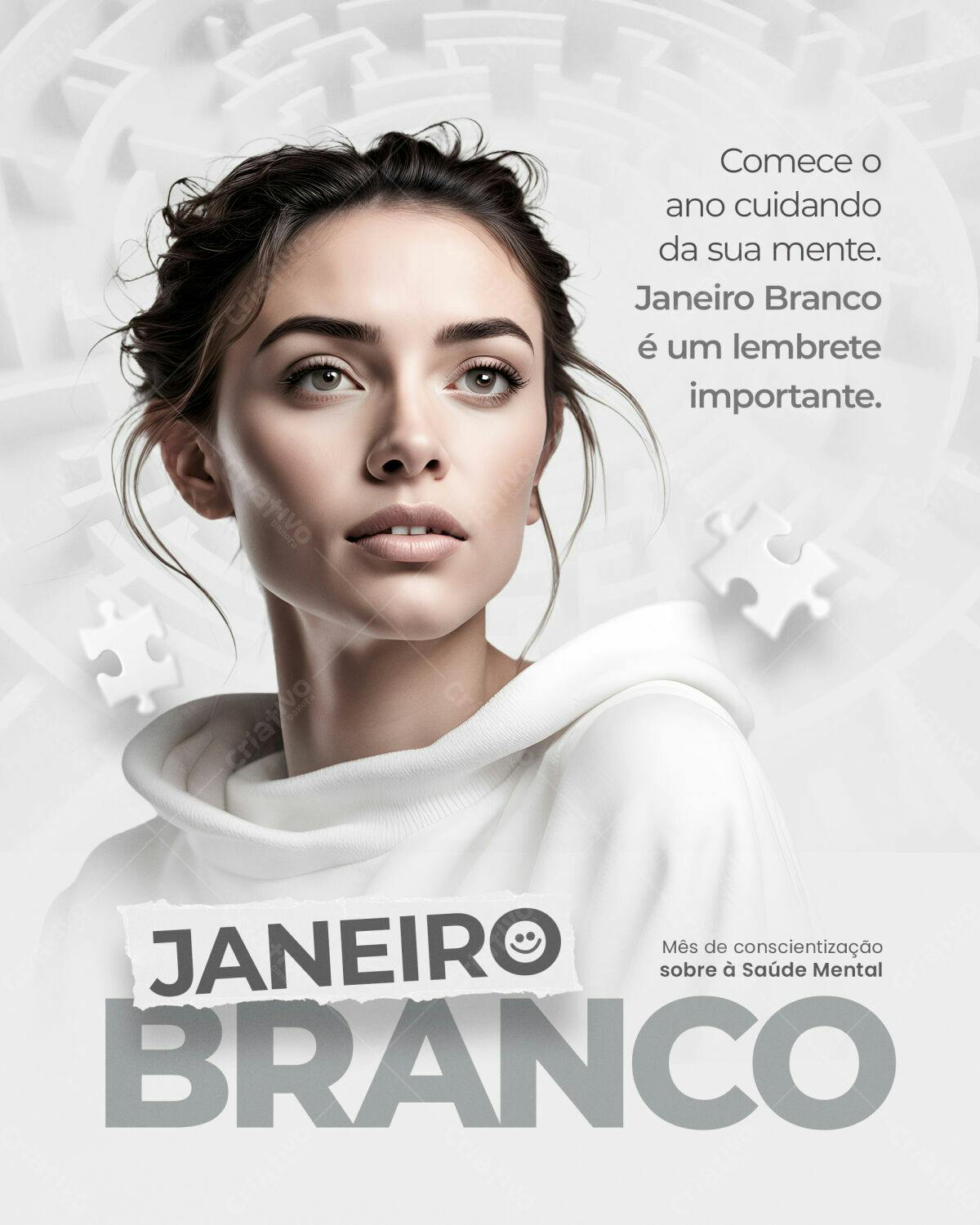 Flyer Janeiro Branco Saúde Mental PSD Editável