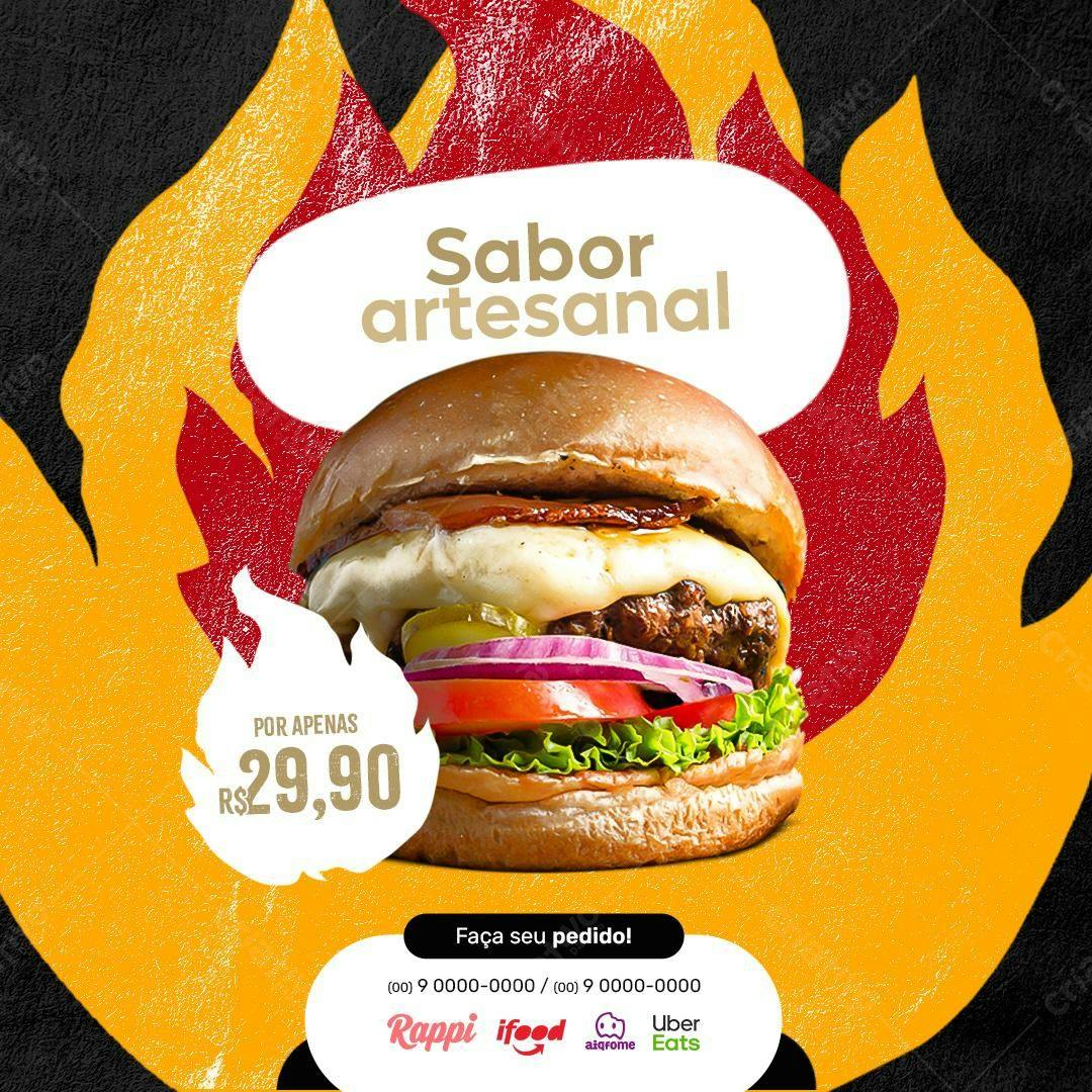 Flyer de Hambúrguer Artesanal PSD Editável