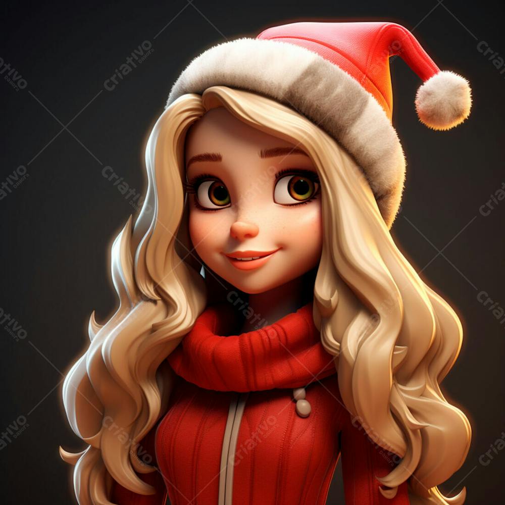 Desenho 3D De Uma Linda Garota Vestindo Roupa De Natal 2