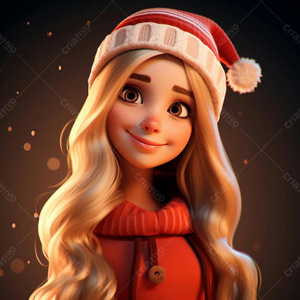 Desenho 3D De Uma Linda Garota Vestindo Roupa De Natal 1