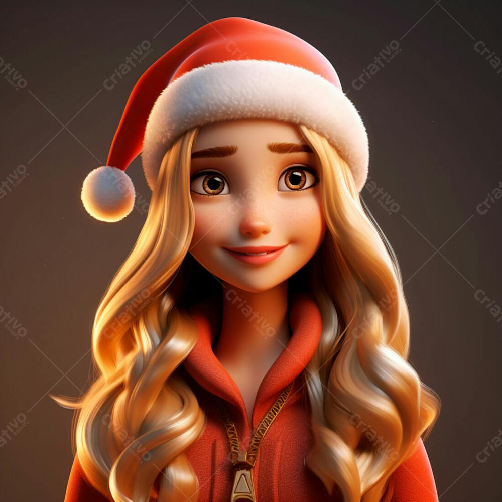 Desenho 3D De Uma Linda Garota Vestindo Roupa De Natal 3