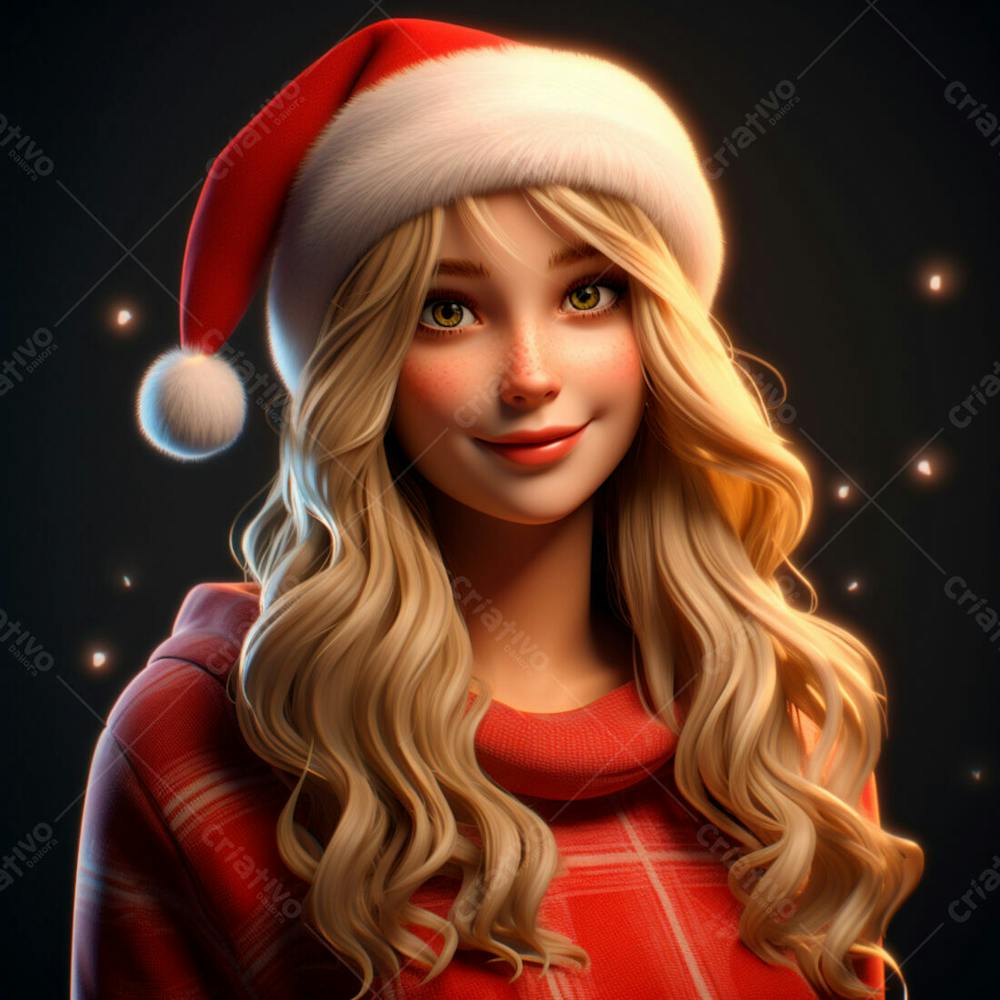 Desenho 3D De Uma Linda Garota Vestindo Roupa De Natal 4