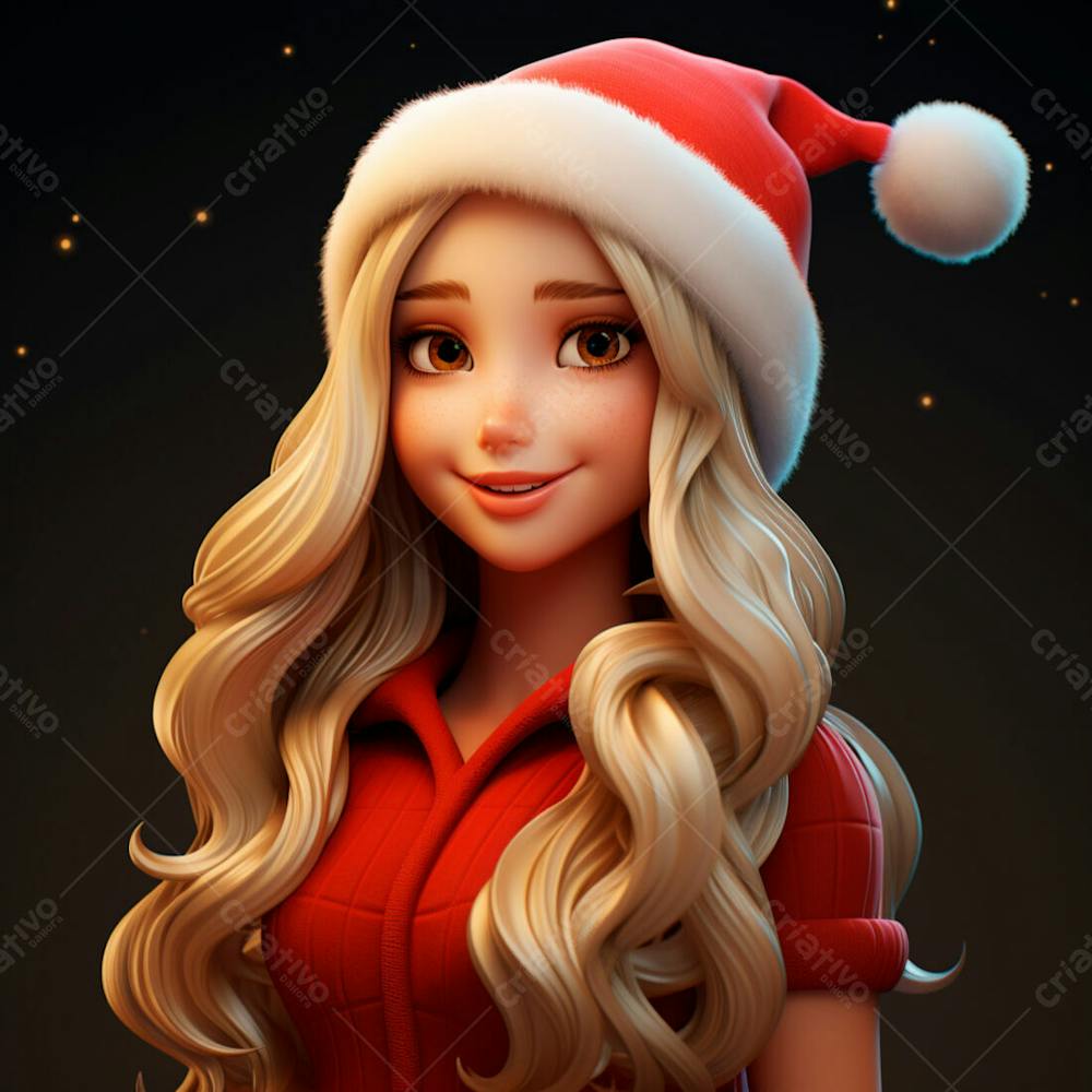 Desenho 3D De Uma Linda Garota Vestindo Roupa De Natal 5