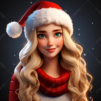 Desenho 3d de uma linda garota vestindo roupa de natal 6