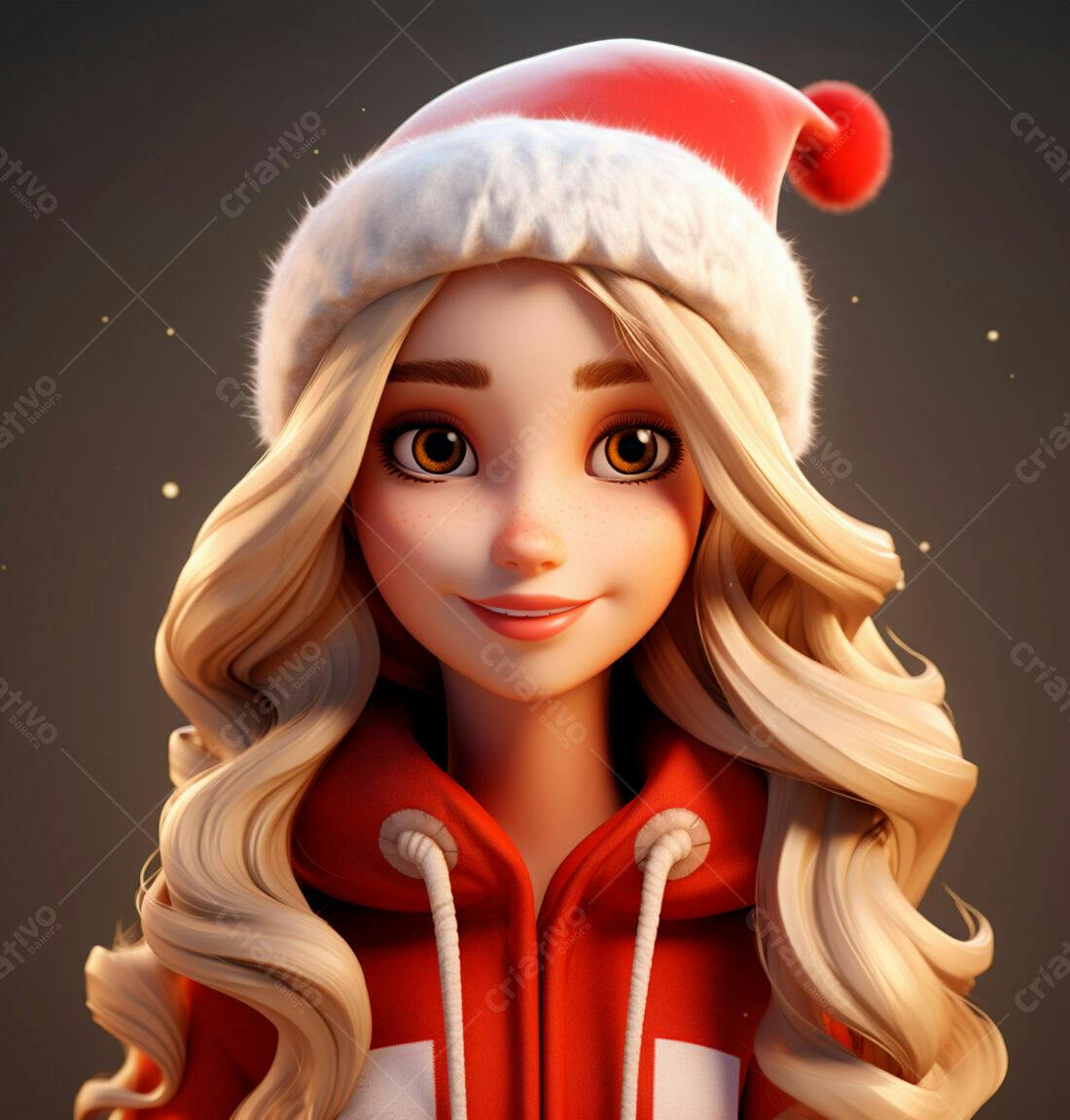 Menina loira com gorro de Natal vermelho
