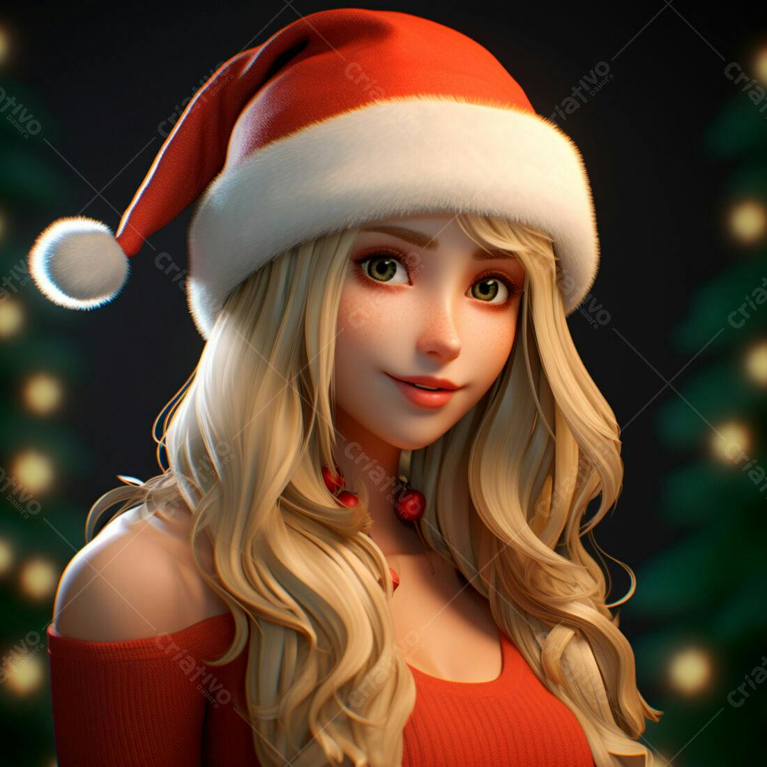 Menina loira com chapéu de Papai Noel