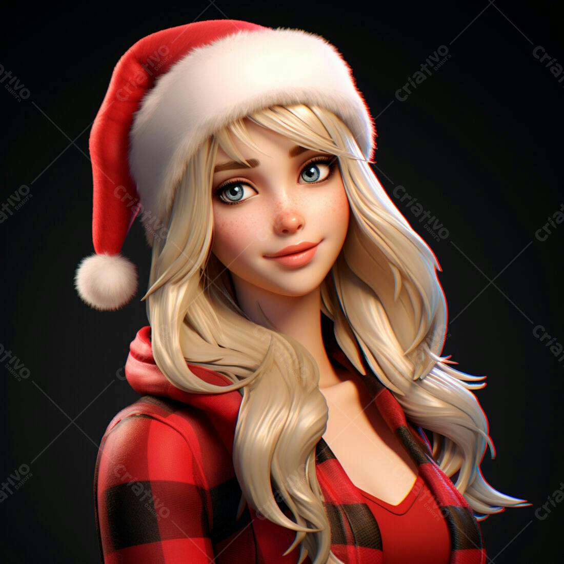Menina loira com chapéu de Papai Noel