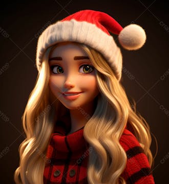 Desenho 3d de uma linda garota vestindo roupa de natal 10