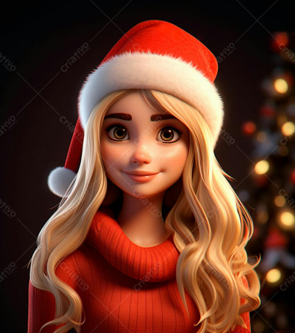 Desenho 3D De Uma Linda Garota Vestindo Roupa De Natal 11