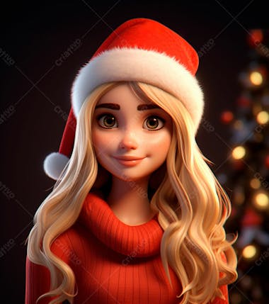 Desenho 3d de uma linda garota vestindo roupa de natal 11