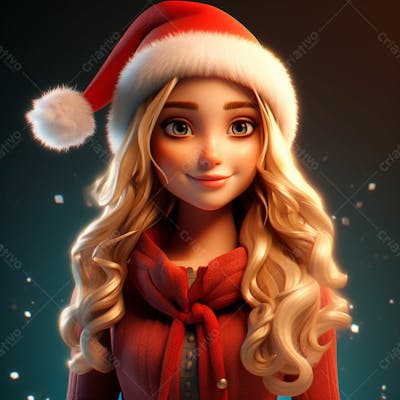 Desenho 3D De Uma Linda Garota Vestindo Roupa De Natal 12