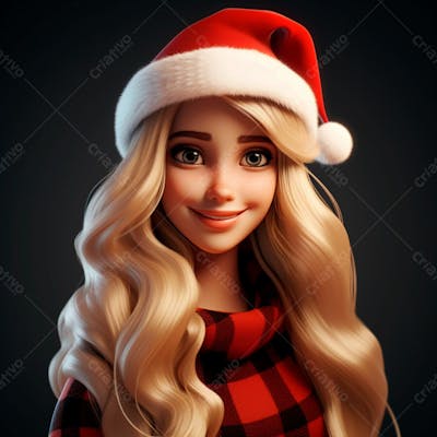 Desenho 3D De Uma Linda Garota Vestindo Roupa De Natal 13
