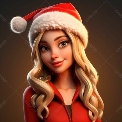 Desenho 3D De Uma Linda Garota Vestindo Roupa De Natal 14