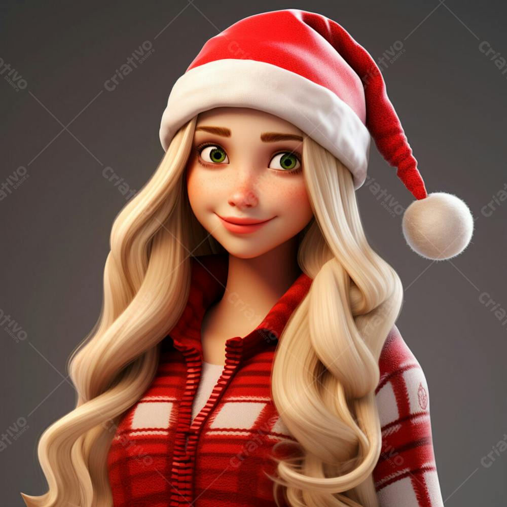 Desenho 3D De Uma Linda Garota Vestindo Roupa De Natal 15
