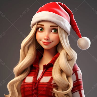 Desenho 3D De Uma Linda Garota Vestindo Roupa De Natal 15