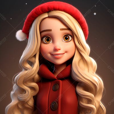 Desenho 3D De Uma Linda Garota Vestindo Roupa De Natal 16