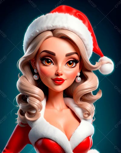 Desenho 3D De Uma Linda Garota Vestindo Roupa De Natal 17