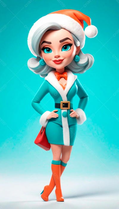 Desenho 3D De Uma Linda Garota Vestindo Roupa De Natal 18