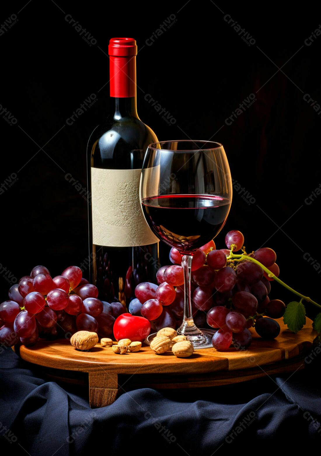 Vinho tinto uvas e nozes