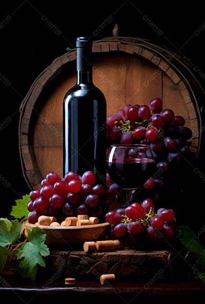 Imagem De Uma Garrafa De Vinho Tinto Com Uvas Ao Lado 12