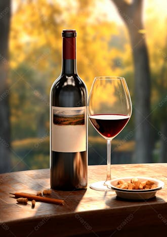 Imagem de uma garrafa de vinho tinto com uvas ao lado 15