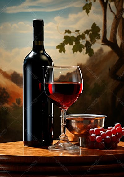 Imagem De Uma Garrafa De Vinho Tinto Com Uvas Ao Lado 16