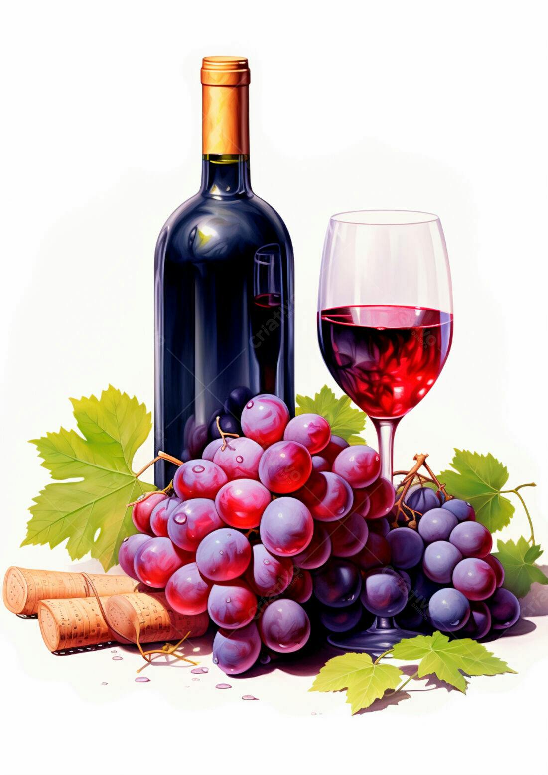 Vinho tinto uvas rolhas garrafa taça