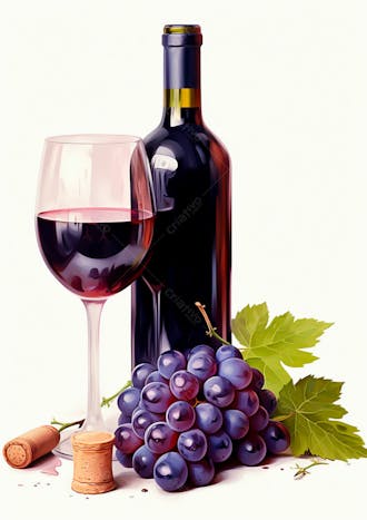 Imagem de uma garrafa de vinho tinto com uvas ao lado 19