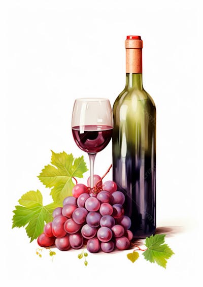Imagem De Uma Garrafa De Vinho Tinto Com Uvas Ao Lado 20