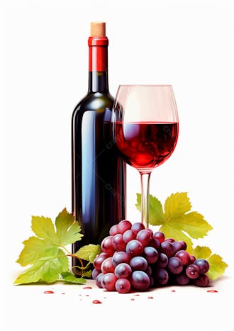 Imagem de uma garrafa de vinho tinto com uvas ao lado 21