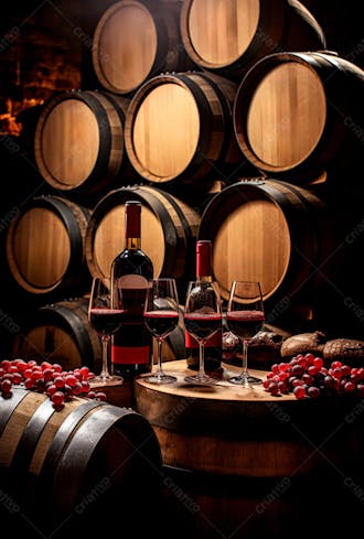 Imagem de uma garrafa de vinho tinto com uvas ao lado 25