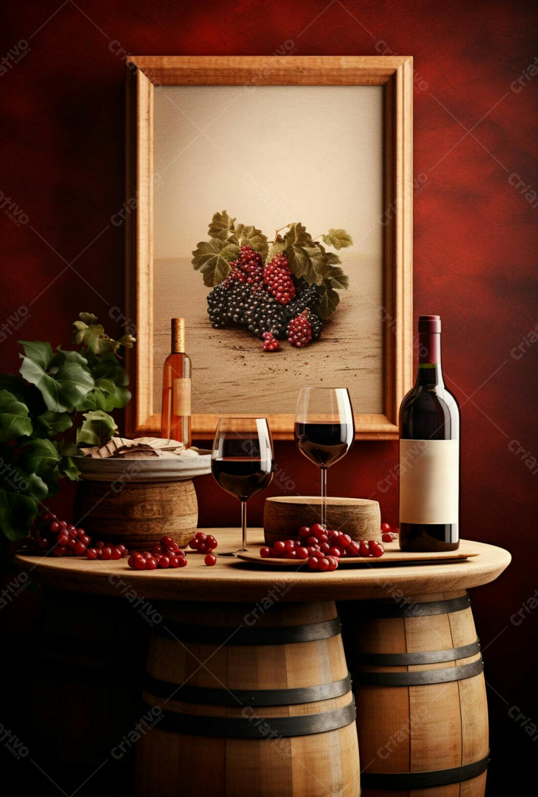 Vinho tinto com queijo e frutas vermelhas