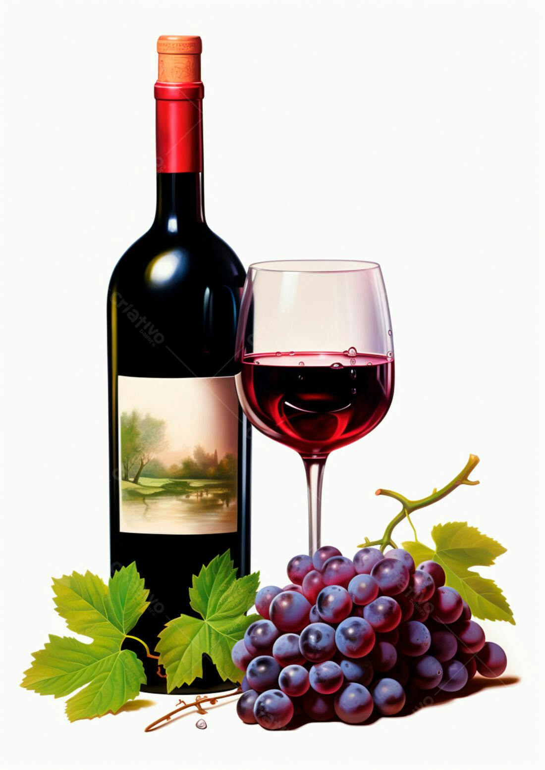 Vinho tinto garrafa copo uvas