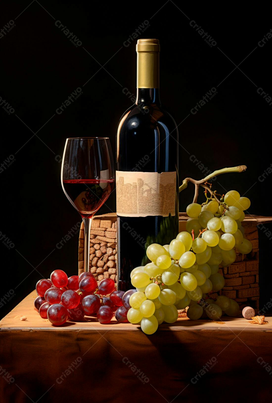 Vinho tinto garrafa taça uvas