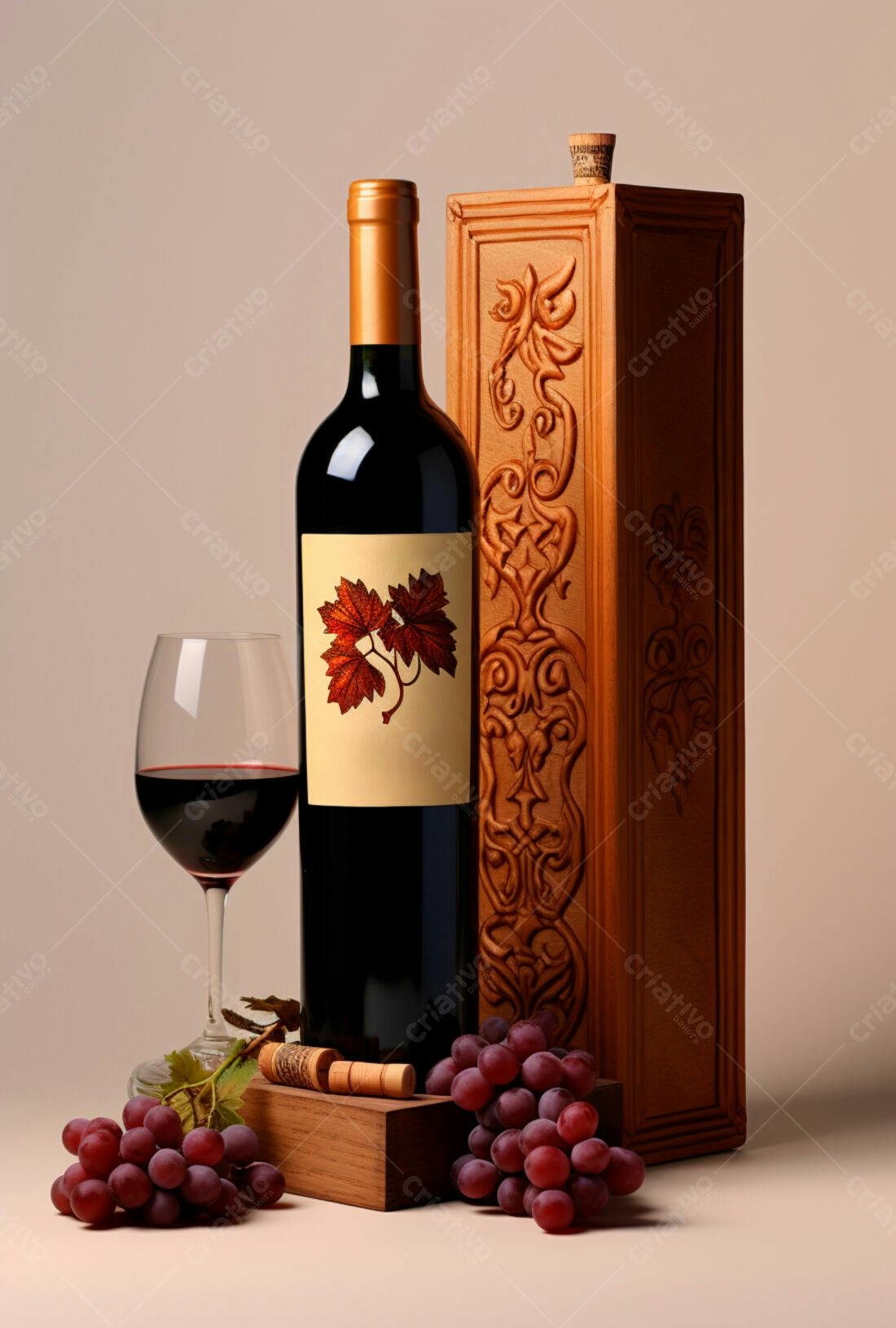 Vinho tinto em caixa de madeira artesanal