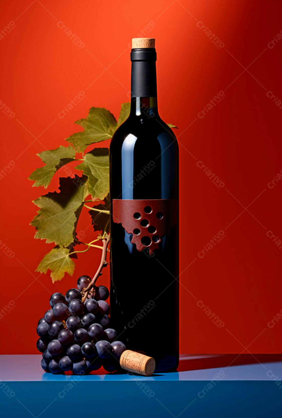 Garrafa de vinho tinto com uvas