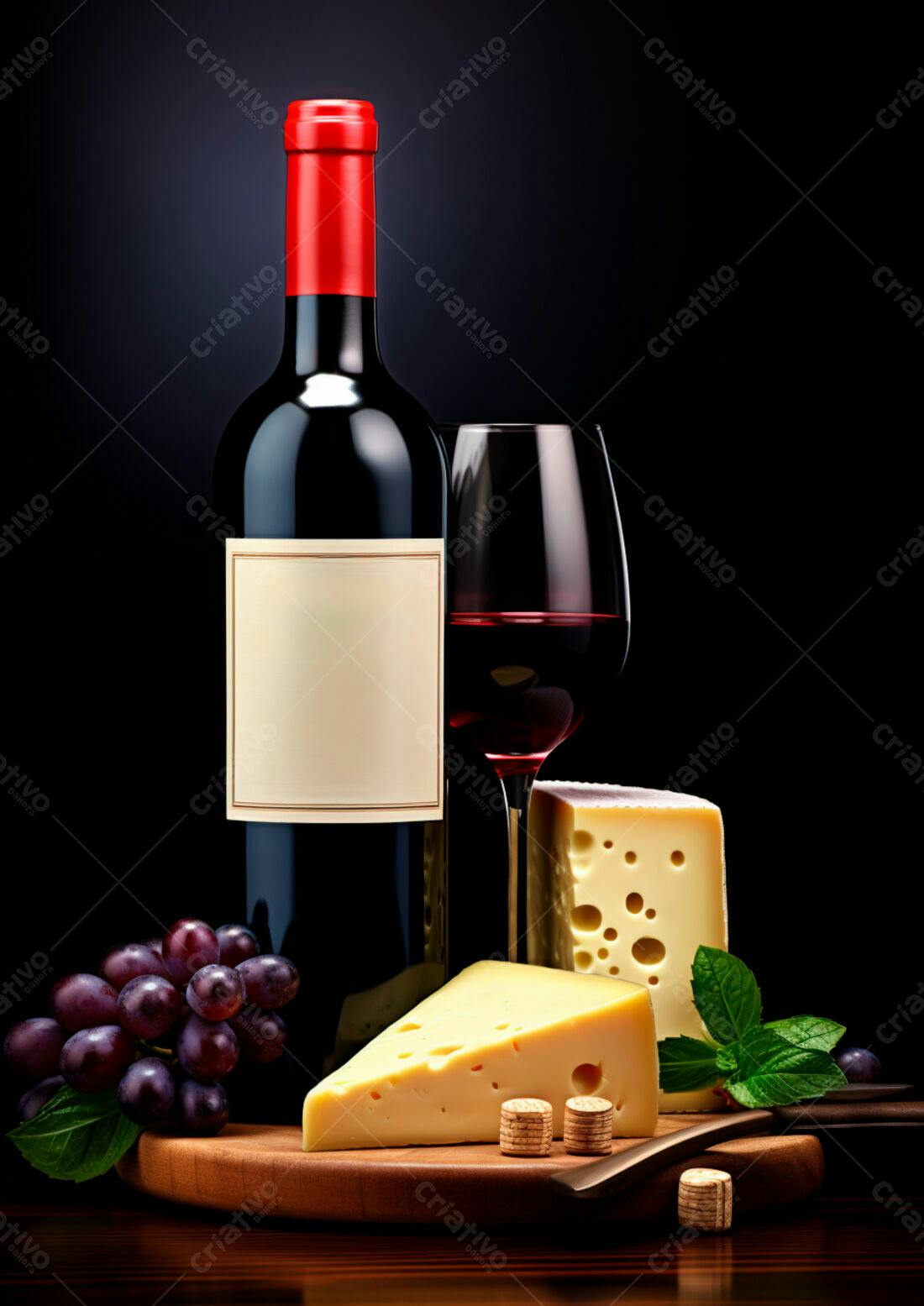 Vinho tinto queijo e uvas