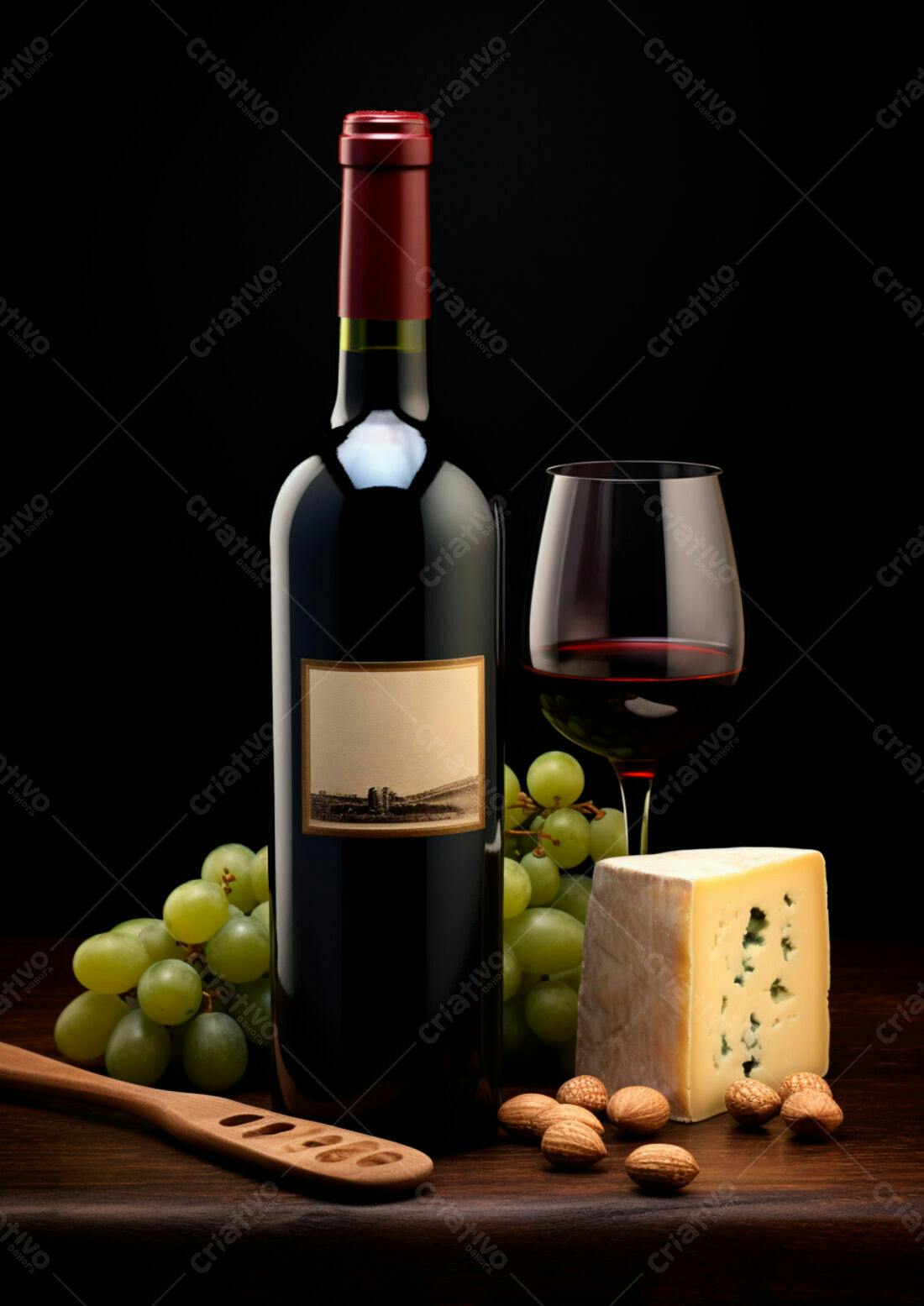 Vinho tinto queijo e uvas
