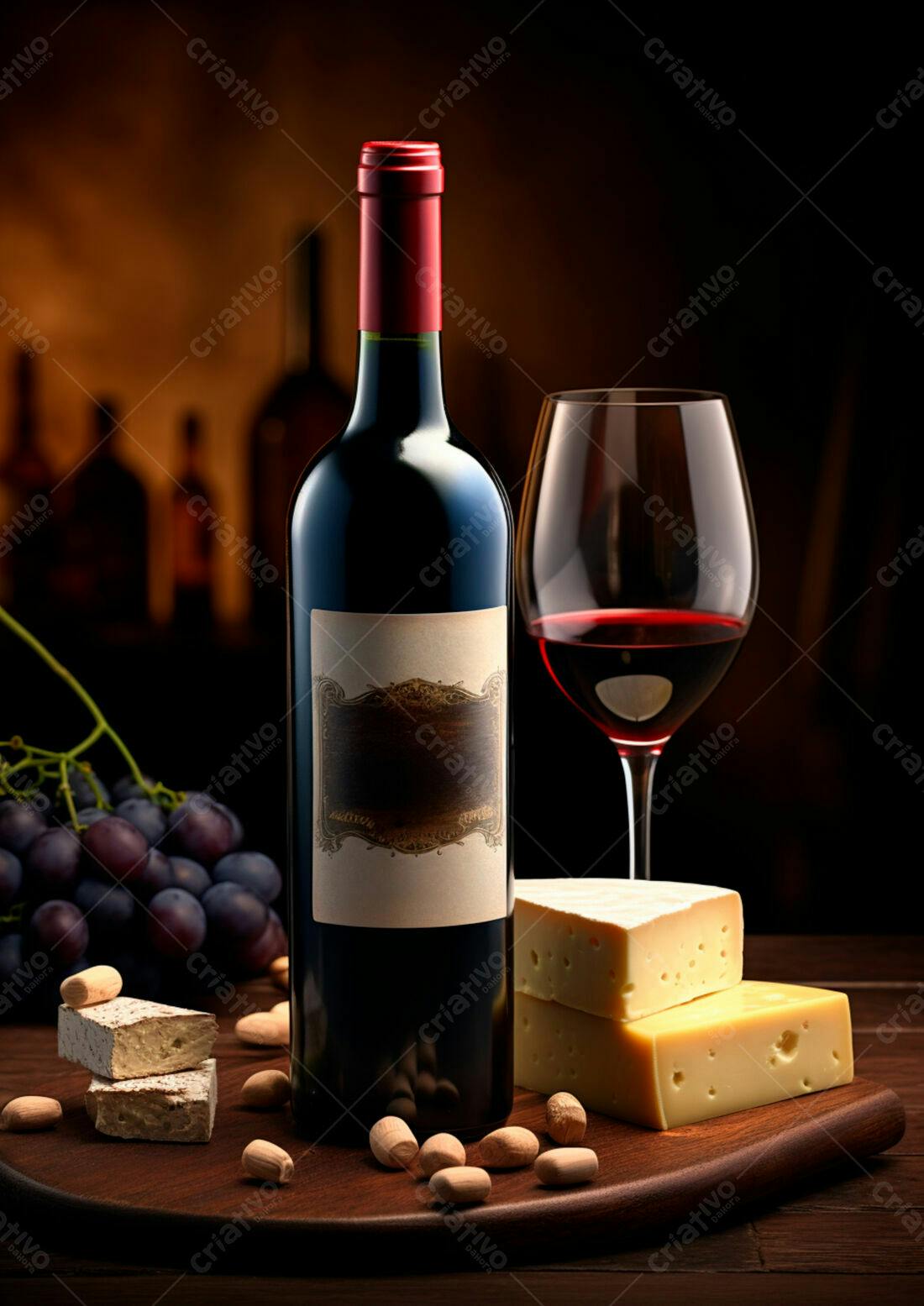 Vinho tinto queijo e castanhas