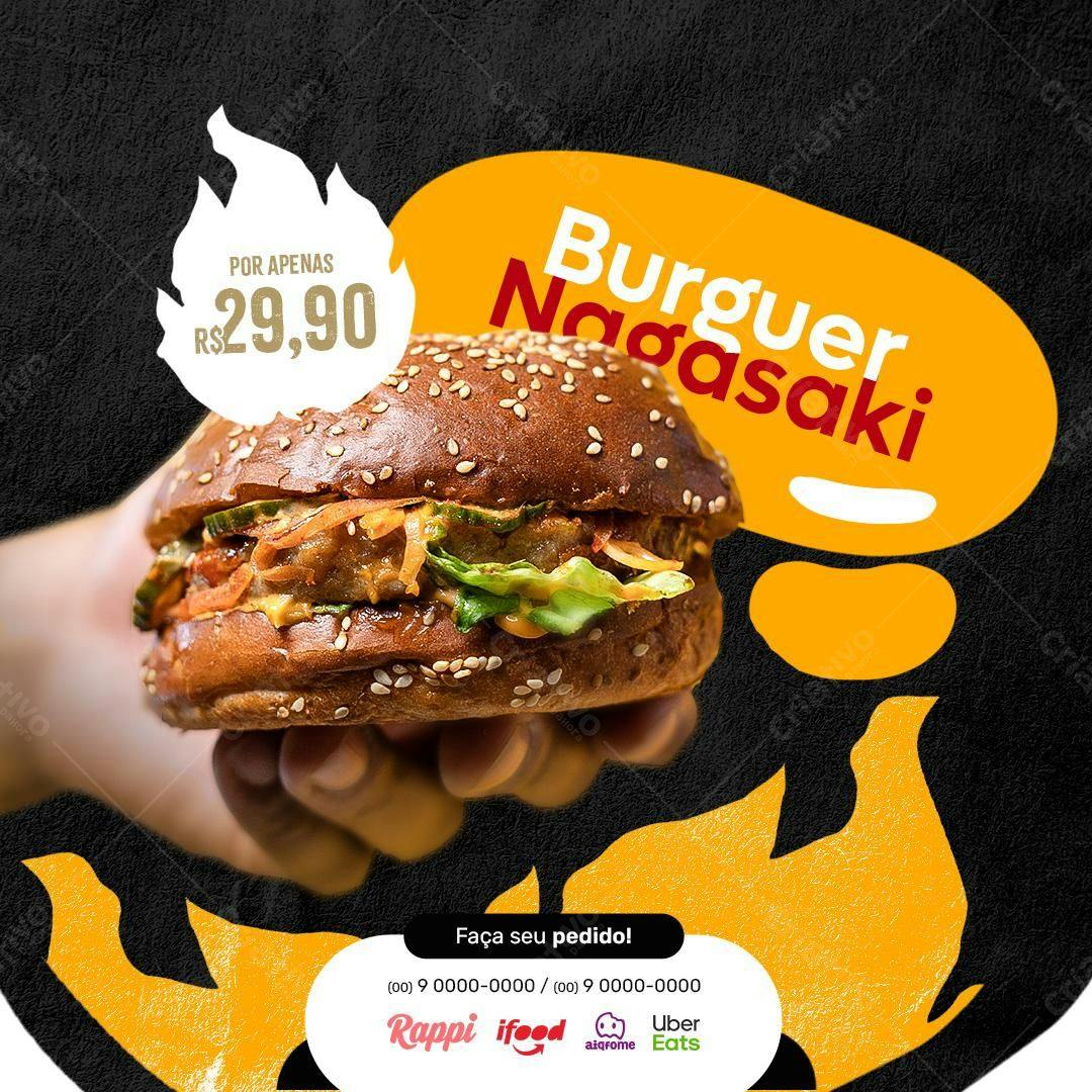 Postagem Instagram Burguer Nagasaki PSD Editável