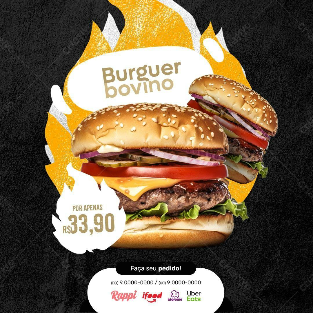 Flyer para Lançamento de Burger Bovino PSD Editável