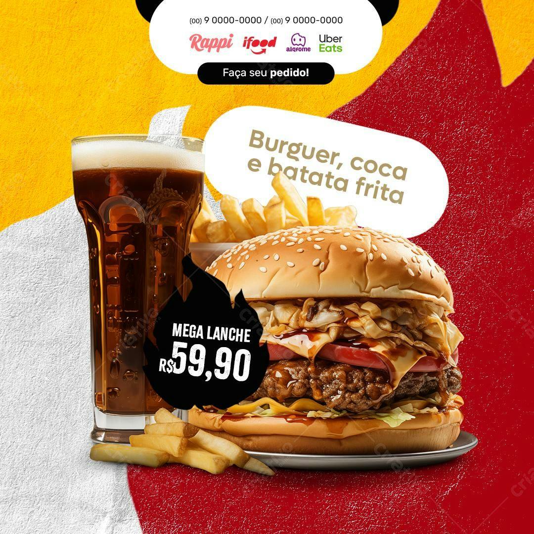 Flyer Promoção Mega Lanche R$59,90 PSD Editável