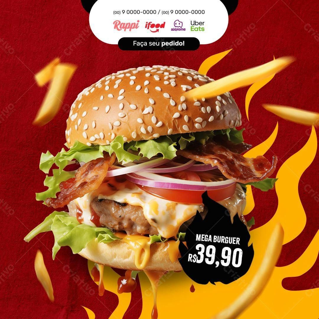 Flyer para Lançamento de Mega Burger PSD Editável