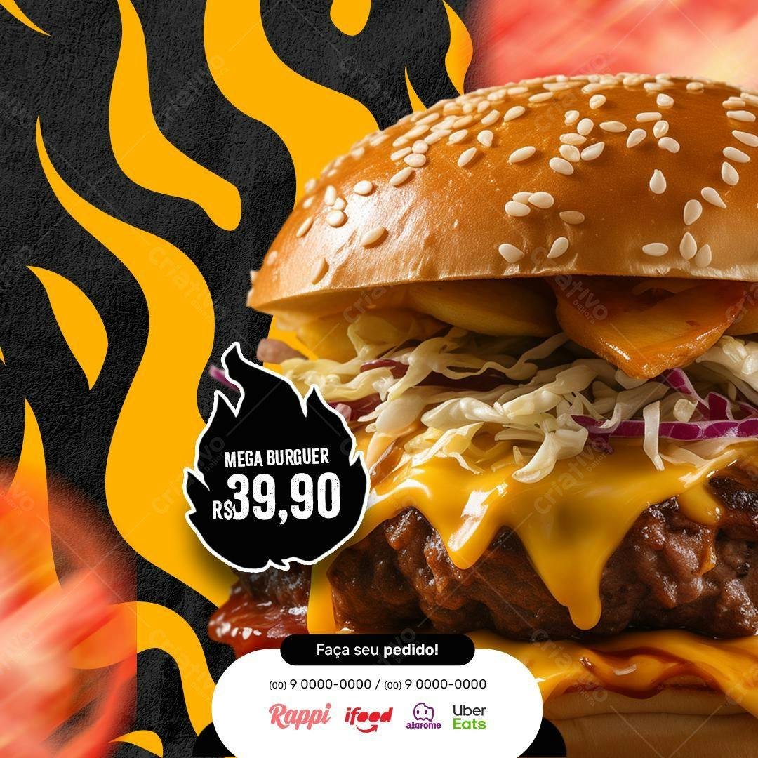 Flyer para Promoção de Mega Burger PSD Editável