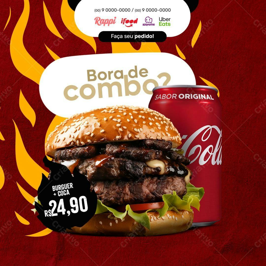 Flyer Combo Hambúrguer e Coca-Cola PSD Editável