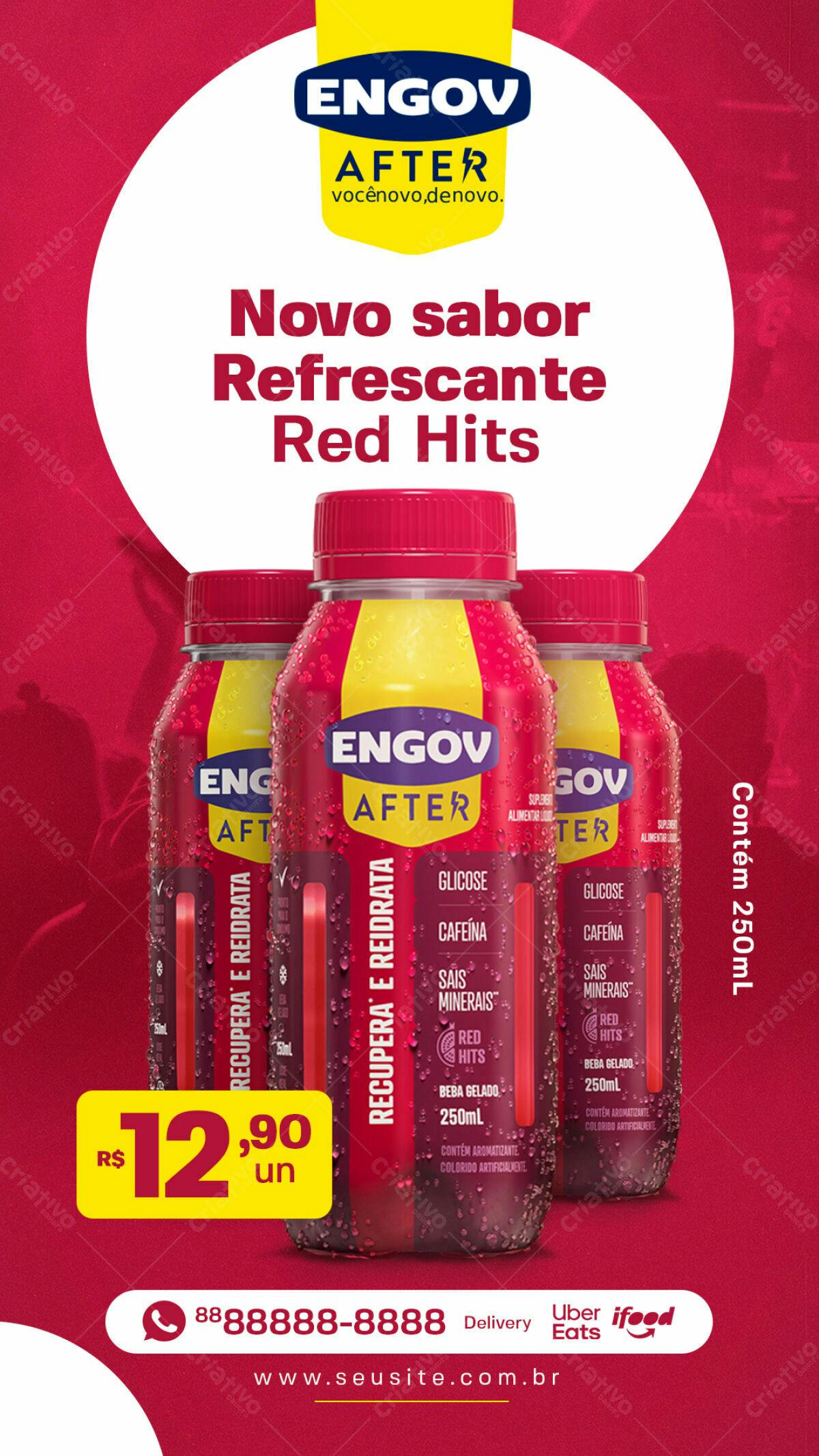 Flyer para Bebida Engov After Red Hits PSD Editável